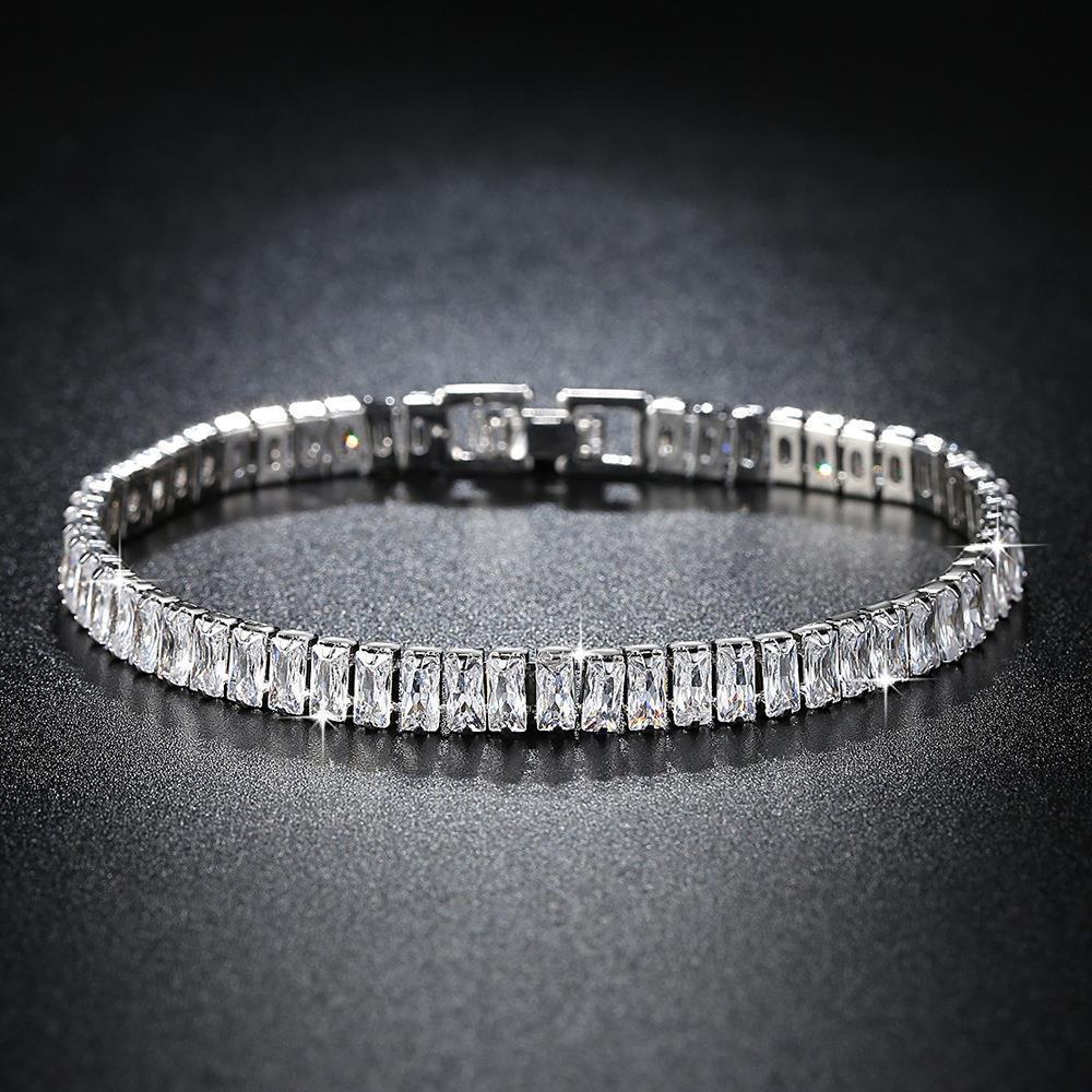 Zircon Chain Bracelet: Rectangular, Elegant, Korean-Style Women's Jewelry with Full Diamonds.