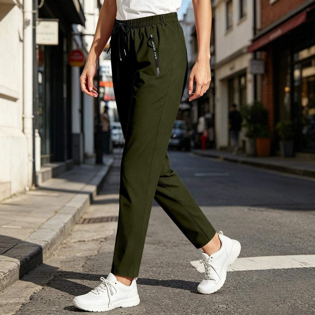 Damen Casual Hose mit elastischem Bund und Taschen, Kordelzug, verstellbare Passform, leichte gerade Hosen für den täglichen Gebrauch