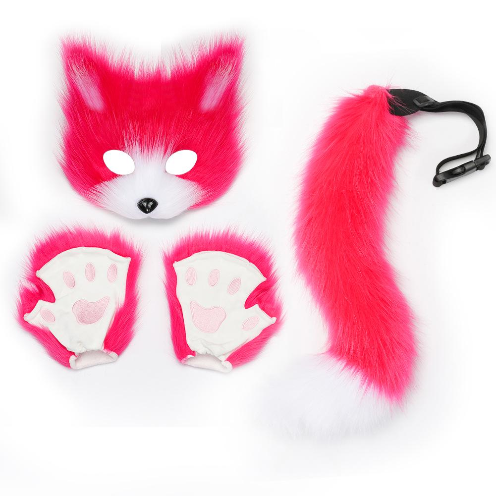 Halloween Fox Costume Set: Mask, Gloves & Plush Tail Cosplay Accessories