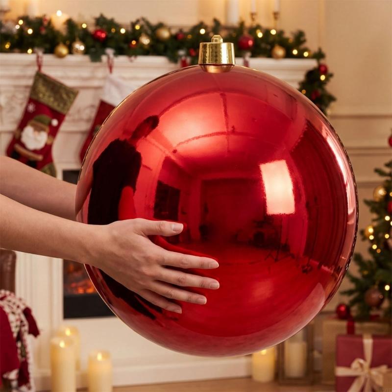 Red Glossy Finish Christmas Ball Ornament Weather Resistant Plastic Texture Suitable for Long Service Holiday Display