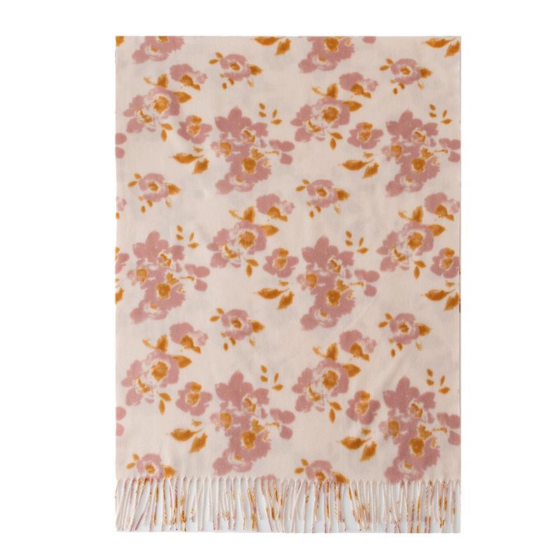 Women's Scarf Floral Print Tassel Shawl Elegant Lady Style Autumn and Winter Scarf New Imitation Cashmere Scarf