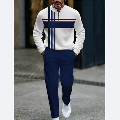 Frühling Neues Minimalistisches Herren Freizeit-Sportbekleidungs-Set, Modischer Pullover mit halbem Reißverschluss Langarm-T-Shirt + Bequeme Sport-Hose