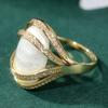 Vintage Gold Color Oval Inlaid Imitation Pearl Women's Ring Daily Wear Party Jewelry