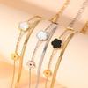 Stainless Steel Double-Layer Bracelet with Five-Petal Flower and Four-Leaf Clover Design