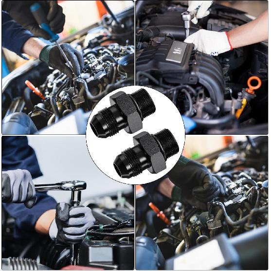 2Pcs 6AN Male to 6AN ORB Male Flare Fitting Adapter with O-Ring, Straight Black Hard Aluminum Hex Anodized Connector, Automotive Accessories Suitable