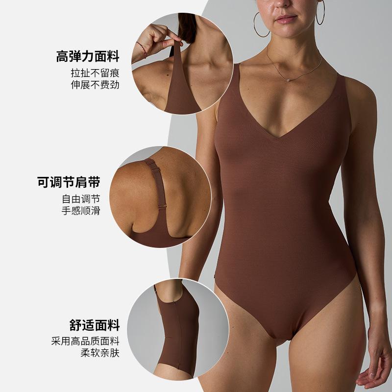 Nahtlose einteilige Shapewear V-Ausschnitt Bauch offen Schritt schöne Rücken-Shapewear Damen