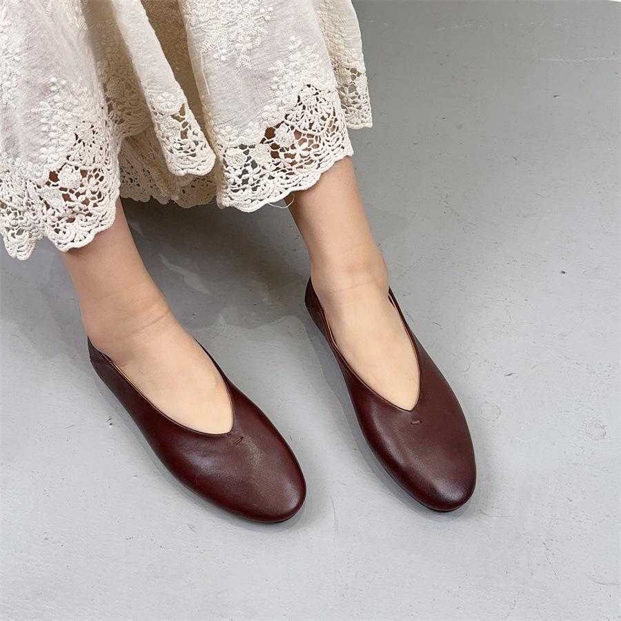 Johnature Мокасины ручной работы из натуральной кожи, туфли на плоской подошве, ретро, круглый носок, неглубокая мягкая подошва, женские туфли