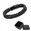 Black Leather Men's Bracelet Natural Stone Volcanic Lava Gift