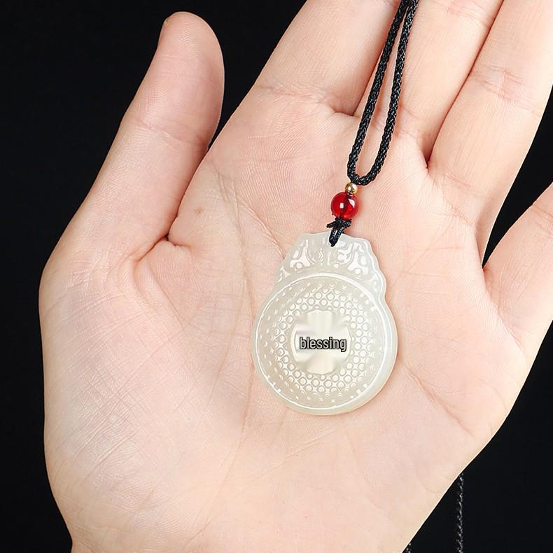 White Ice Fu Character Pendant - Natural Water Jade Necklace, Ping An Jewelry, Jade Pendant Sweater Chain