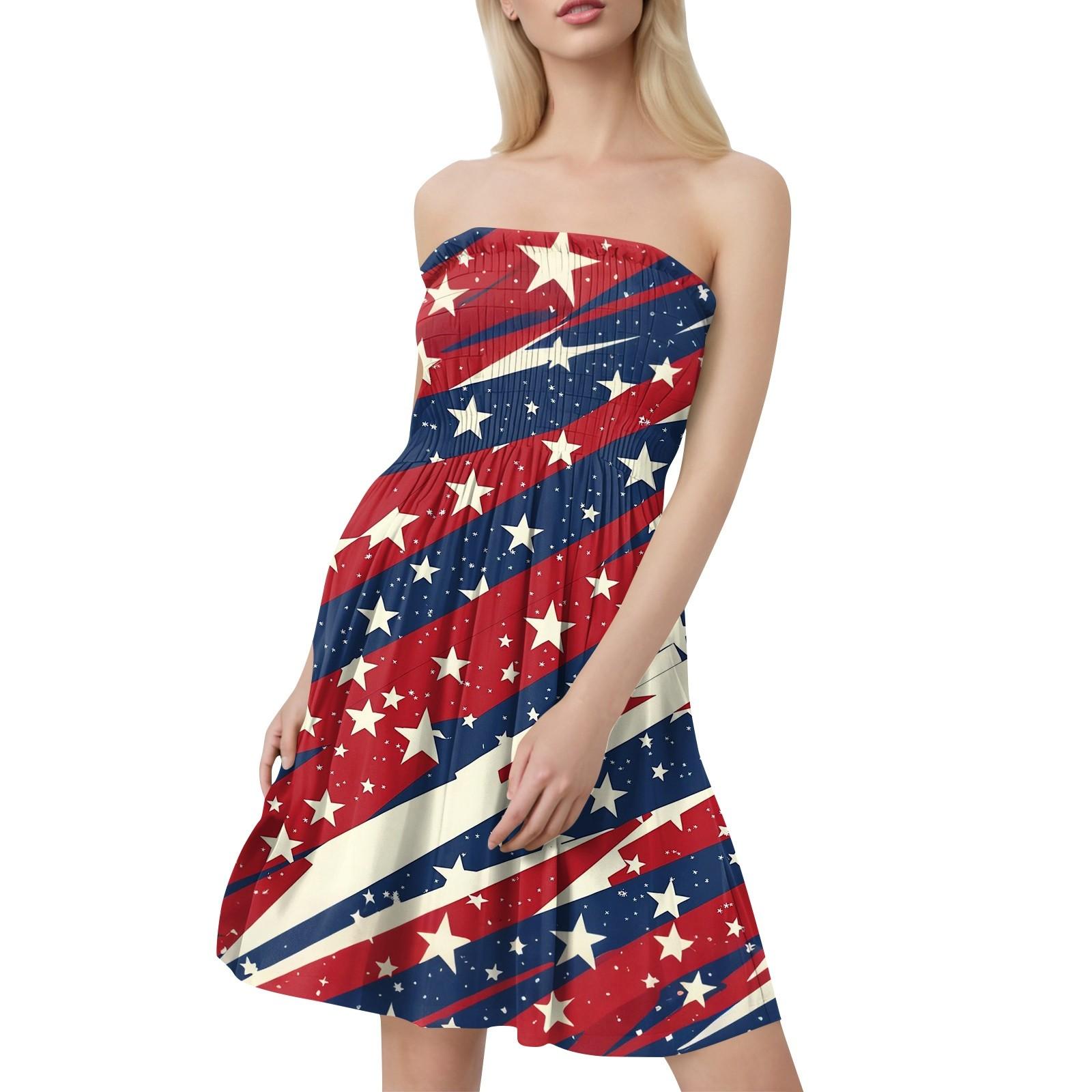 

Fashion Women s Casual Bandeau Independence Day Print Sleeveless Dress S