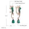 Green Natural Zircon Lizard Drop Earrings For Women  Rose Gold And Black Plating Vintage Animal Daily Punk Jewelry