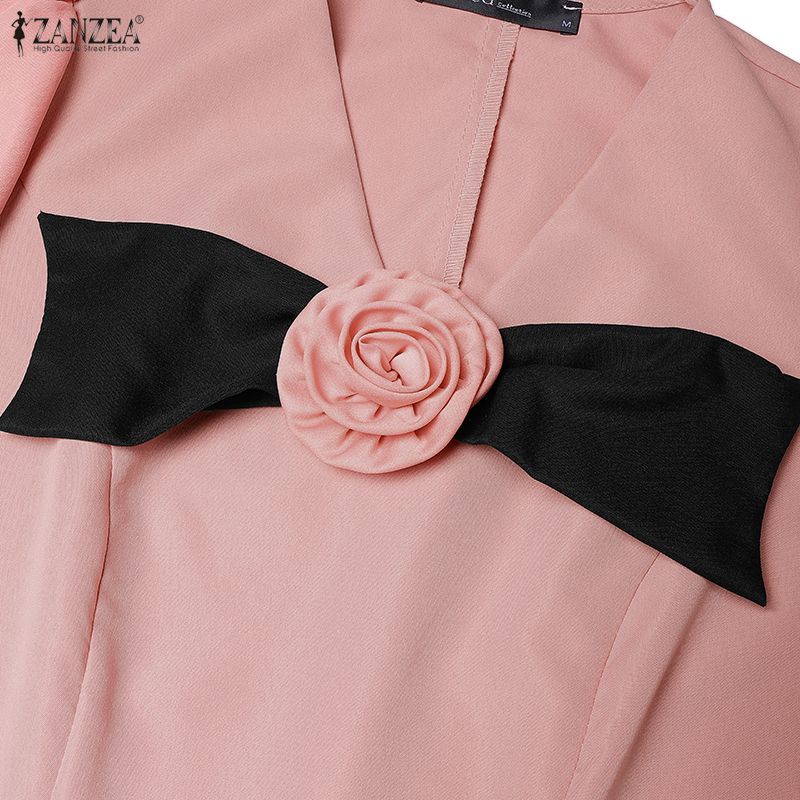 ZANZEA Women Elegant Casual V-Neck Short Sleeve A-Line Dress