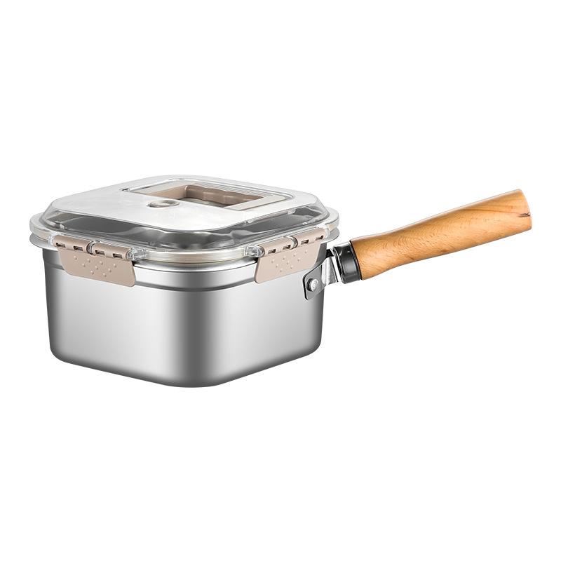 Stainless Steel Square Fryer Household Milk Pot Noodle Pot Outdoor Portable Tempura Fryer Preservation Box FryerMulti-functional
