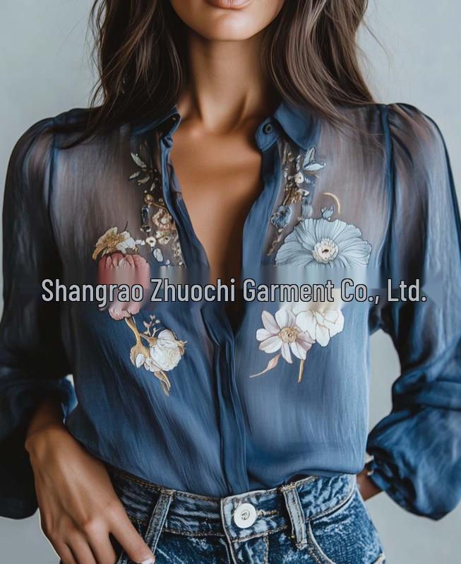 2025 Casual Floral Print Linen-Style Daisy Women s Shirt 1XL