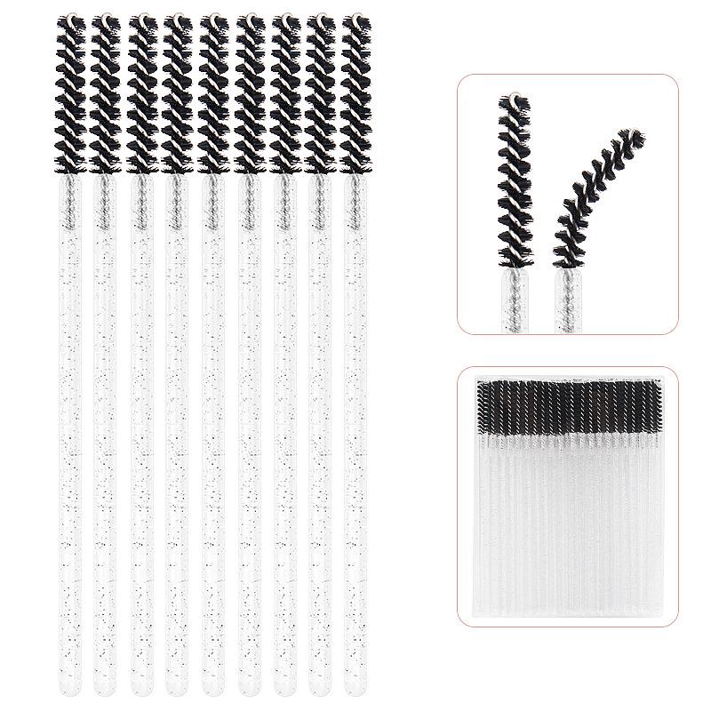 Straight Head Mascara Brush & Eyelash Curler Set - Disposable Spiral Rod with Crystal Eyebrow Comb