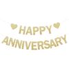 Happy Anniversary Glitter Banner - No DIY - Champagne Gold Happy Anniversary Decorations Banner for Romantic Wedding Birthday Party Decorations
