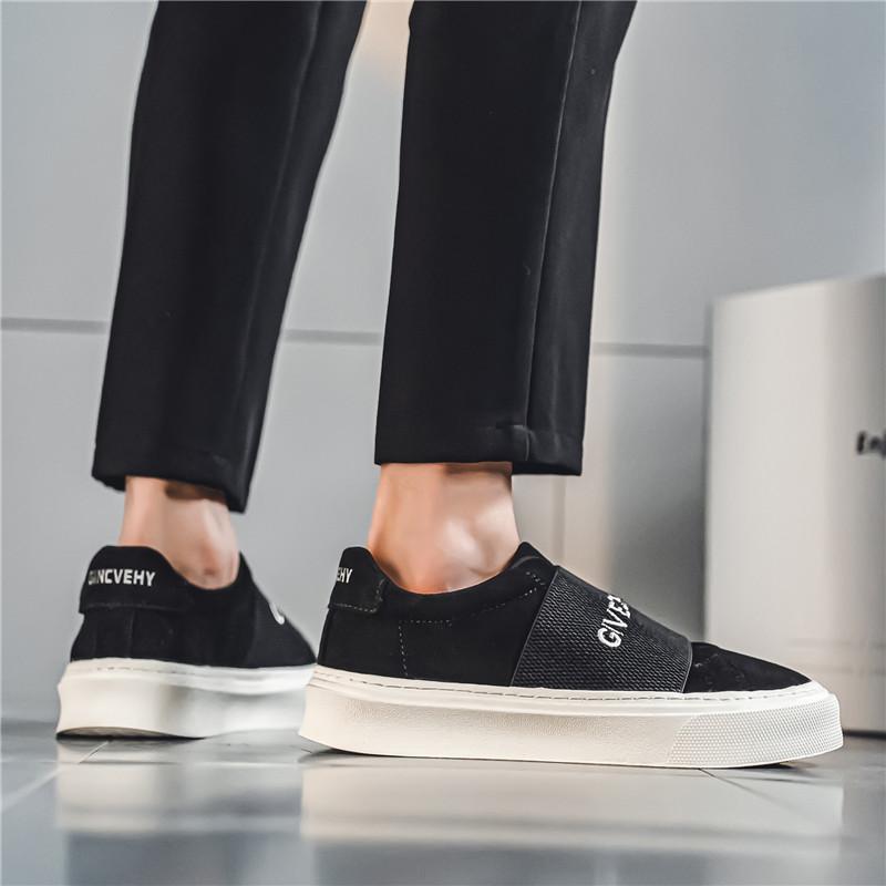 New Fashion Khaki Letter Printed Men's Loafers Breathable Suede Leather Casual Shoes Men Slip-on Platform Shoes Men Mocasines