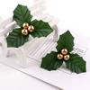 5/10PCS Christmas Artificial Holly Berries Cherry Little Fruits Green Leaves for Party Home Decoration Garland Wreath Ornaments