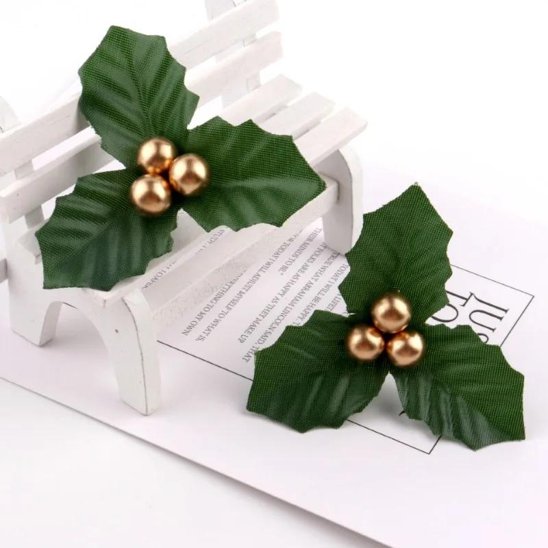 5/10PCS Christmas Artificial Holly Berries Cherry Little Fruits Green Leaves for Party Home Decoration Garland Wreath Ornaments