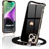 Protective Case - E.F.CONNECTION - iPhone 14 - Flexible TPU - Black - Heart Pattern - Gold Galvanized