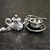 Vintage Silber Farbe Tee Tasse Ohrringe Tee Topf Anhänger Baumeln Ohrringe Teekanne Schmuck Party Geschenke