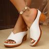 Europe, America and foreign trade large size thick heel V mouth fish mouth slippers women's summer new one word with high heel cool slippers Amazon