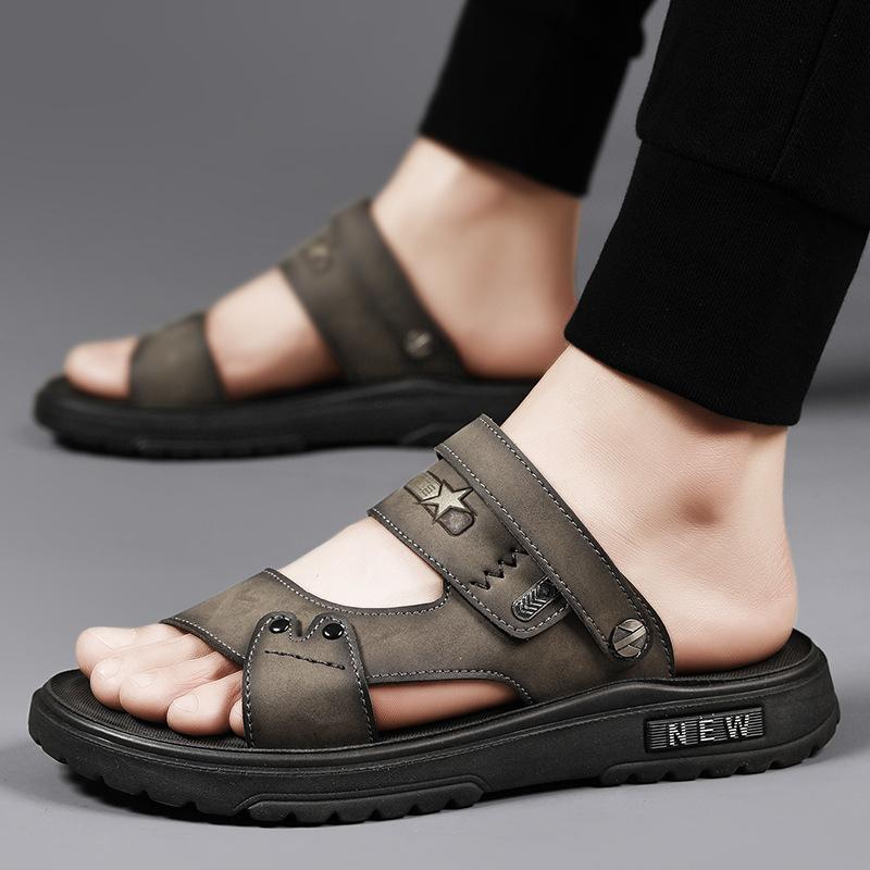 Leather Sandals Summer 2025 New Leisure Travel Wear Wading Beach Shoes Two Wear Cool Slippers Men's Non-slip Drag