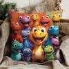 1 pièce Housse de coussin décorative imprimée sur le thème de la famille de dinosaures colorés de dessin animé, Convient pour canapé, chambre à coucher, salon, un cadeau amusant pour les enfants