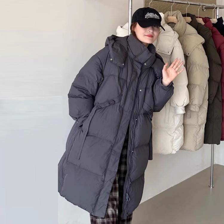 European long white duck down jacket women's 2025 winter fashion design sense streamer to keep warm over the knee thickened jacket
