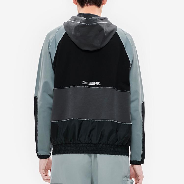 FILA Loose Fit Color Block American Logo Knit Hoodie Men hoodies Black F11M239208F-BK