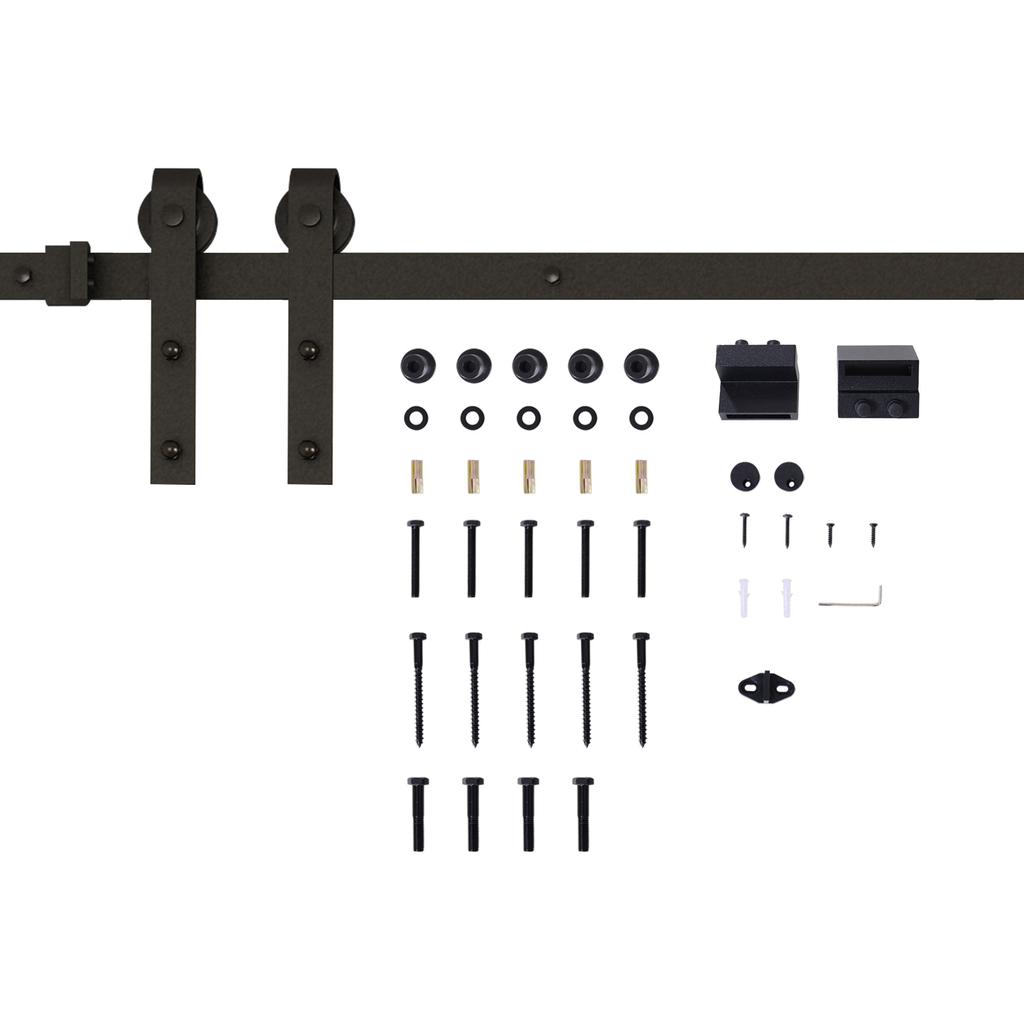 Sliding Door Track Kit, Max. 100 kg Load Capacity, Metal, Black, 2 m, Black