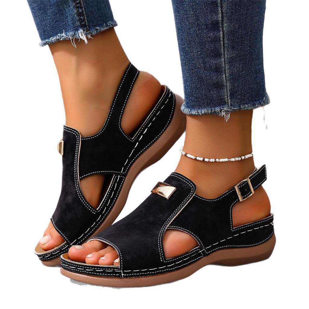 Women's Fashion Casual Plus-Size Buttoned Peep-Toe Sandals