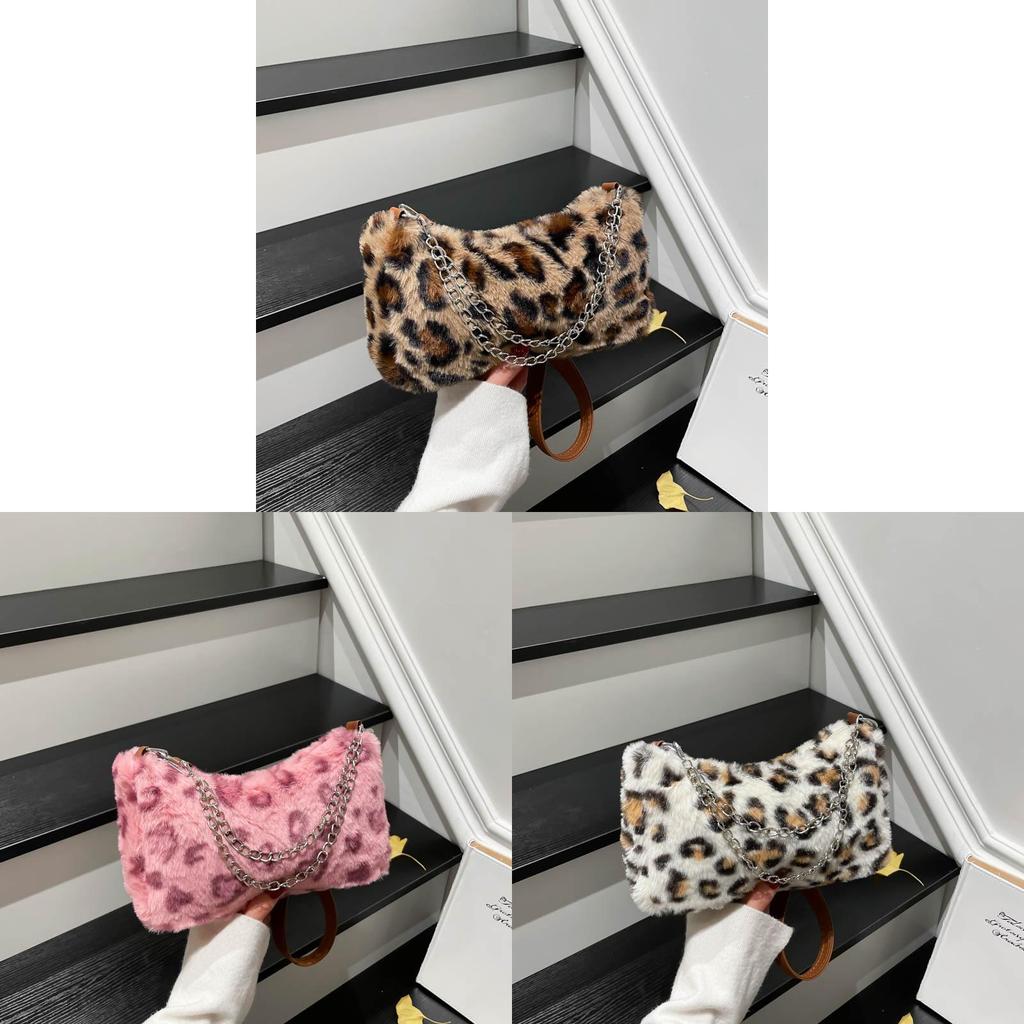 Street Style Leopard Print Chain Bag With Polyester Material For Daily Use