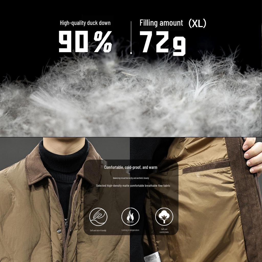 Doudoune homme rétro années 90 - Collection 2025 - Coupe tendance, chaude et ample avec revers anti-froid