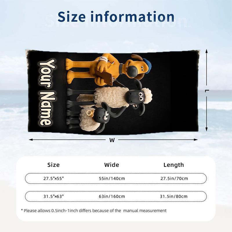 Shaun the Sheep Beach Towel, Personalized Custom Text, Quick Dry Soft Large Towel For Swimming Pool Travel