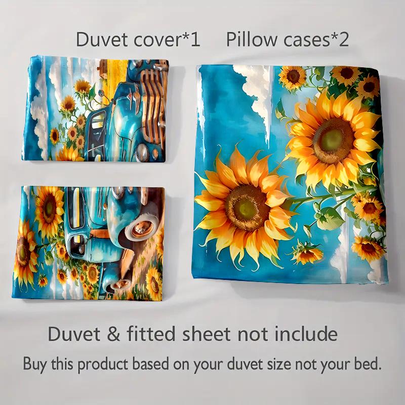 Vintage truck sunflowers Bedding Duvet cover sets Duvet covers Pillowcases gifts (1 * Duvet Cover 2 * Pillowcases, without duvet insert)