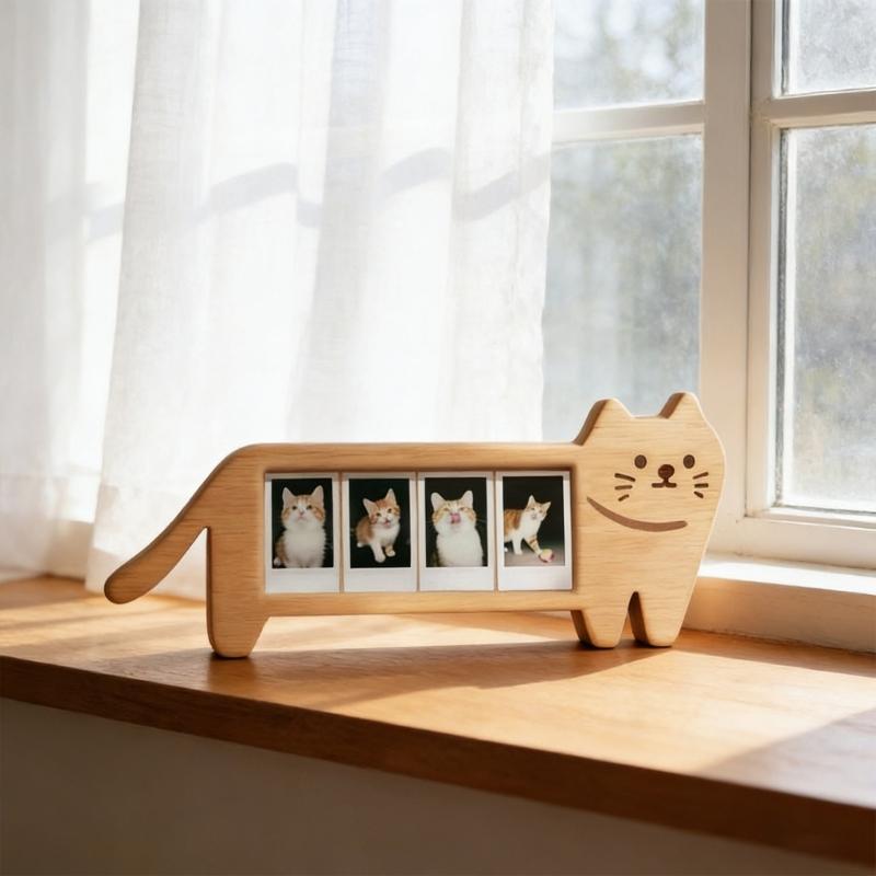 Cadre Photo en Forme de Chats, Cadre Photo Élégant en Bois pour Affichage sur Table, Cadre Photo Mini Chat Ornement Objets de Collection