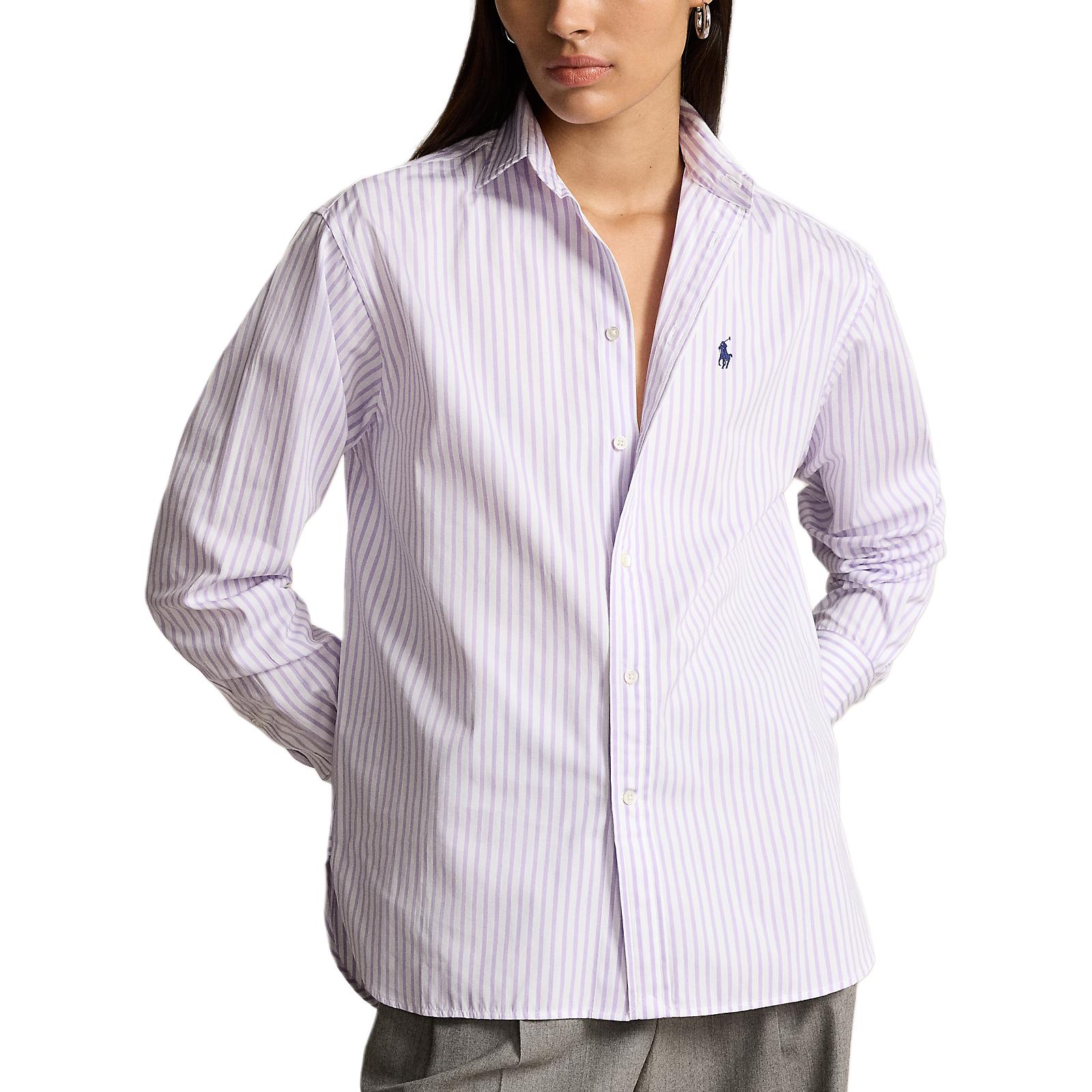 

Polo Ralph Lauren FW24 Рубашка женская полосатая с вышивкой пони, широкий воротник, однобортная, свободного кроя, с длинным рукавом, белая WMPOSHTNDN20243-100 XL