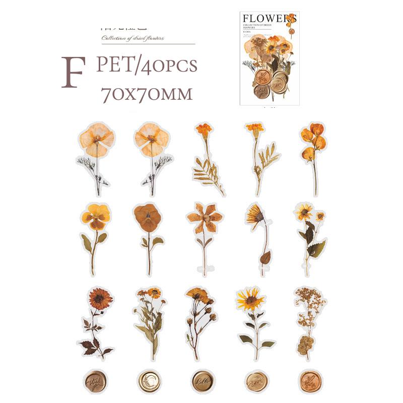 40pcs Pre-Cut Floral Sticker Set Flower Decal Journal Stickers PET Flower Stickers for Journaling Scrapbooking, Easy To Peel