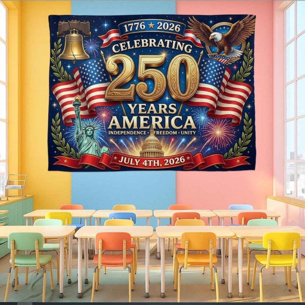 250 Years America Tapestry Single Sided 2DPrint Soft Polyester Wall Tapestry Living Room Bedroom Dorm Patriotic Decor Proud Gift