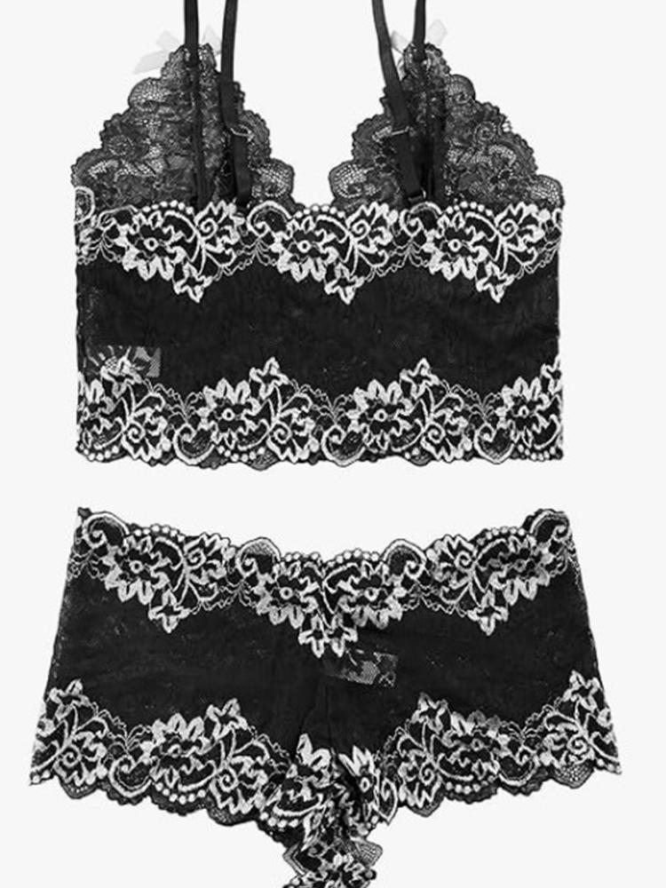 Sexy Lingerie Set Women Transparent Lace Bras Panties Open Crotch Exotic Erotic Underwear Porno Costume