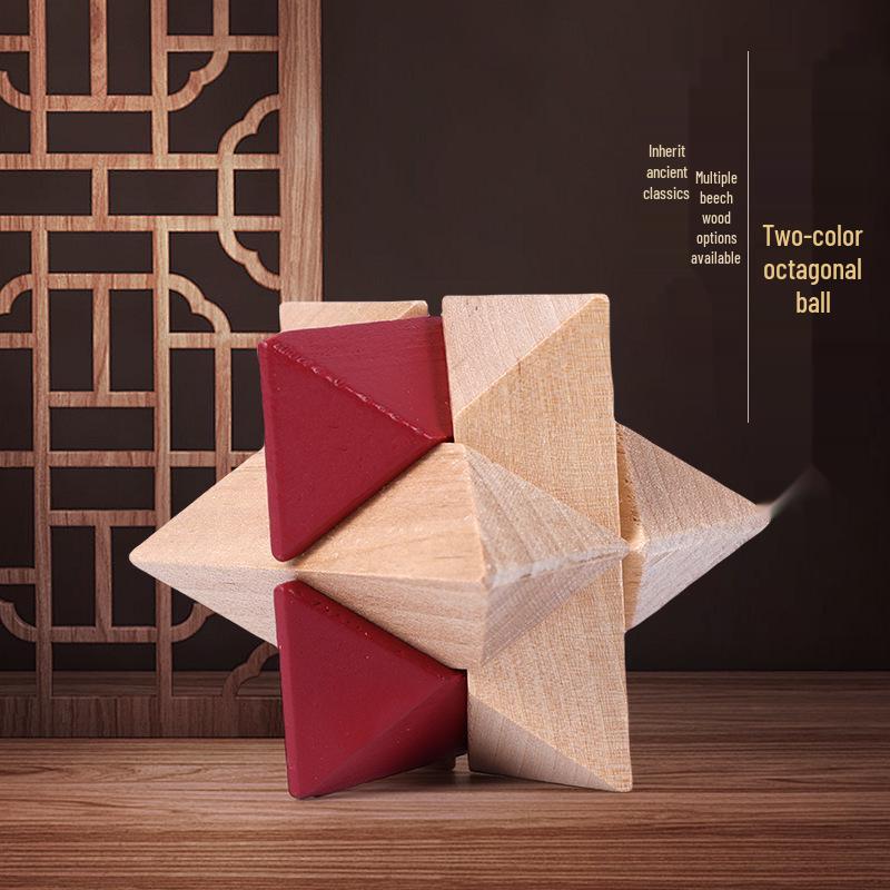 Beech Wood Dual-Color Octagonal Luban Lock Educational Toy for Kids