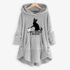 Women Fleece Embroidery Cat Ears Button Hem Plus Size Hoodie Top Sweater Blouse