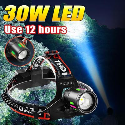 Linterna Frontal LED Ultra Potente Super Brillante Recargable Linterna de Cabeza Zoomable Faro Delantero Exterior Pesca Caza Luz de Cabeza