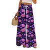 Ladies' Loose And Casual Halloween Printed Wide Leg Pants With Elastic Waistband Drawstring And Pocket Pants