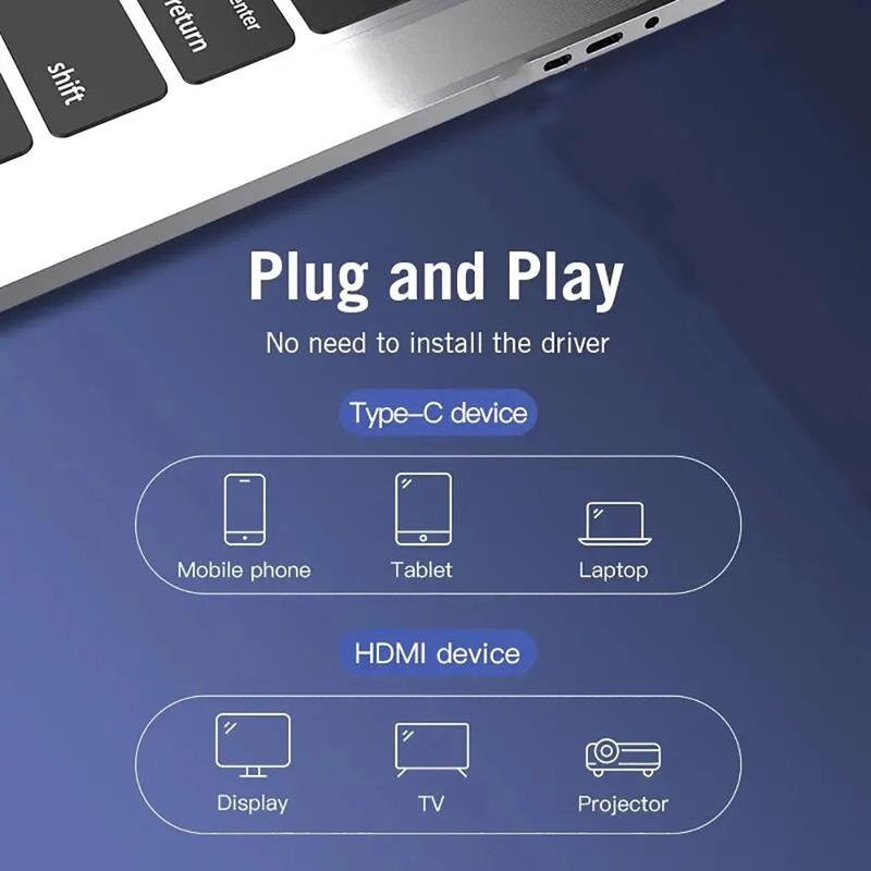 4K 60HZ Type C To HDMI Cable Type C Connector Mobile Phones Laptop Tablet HDMI For Display TV Switch Player Phone Accessories