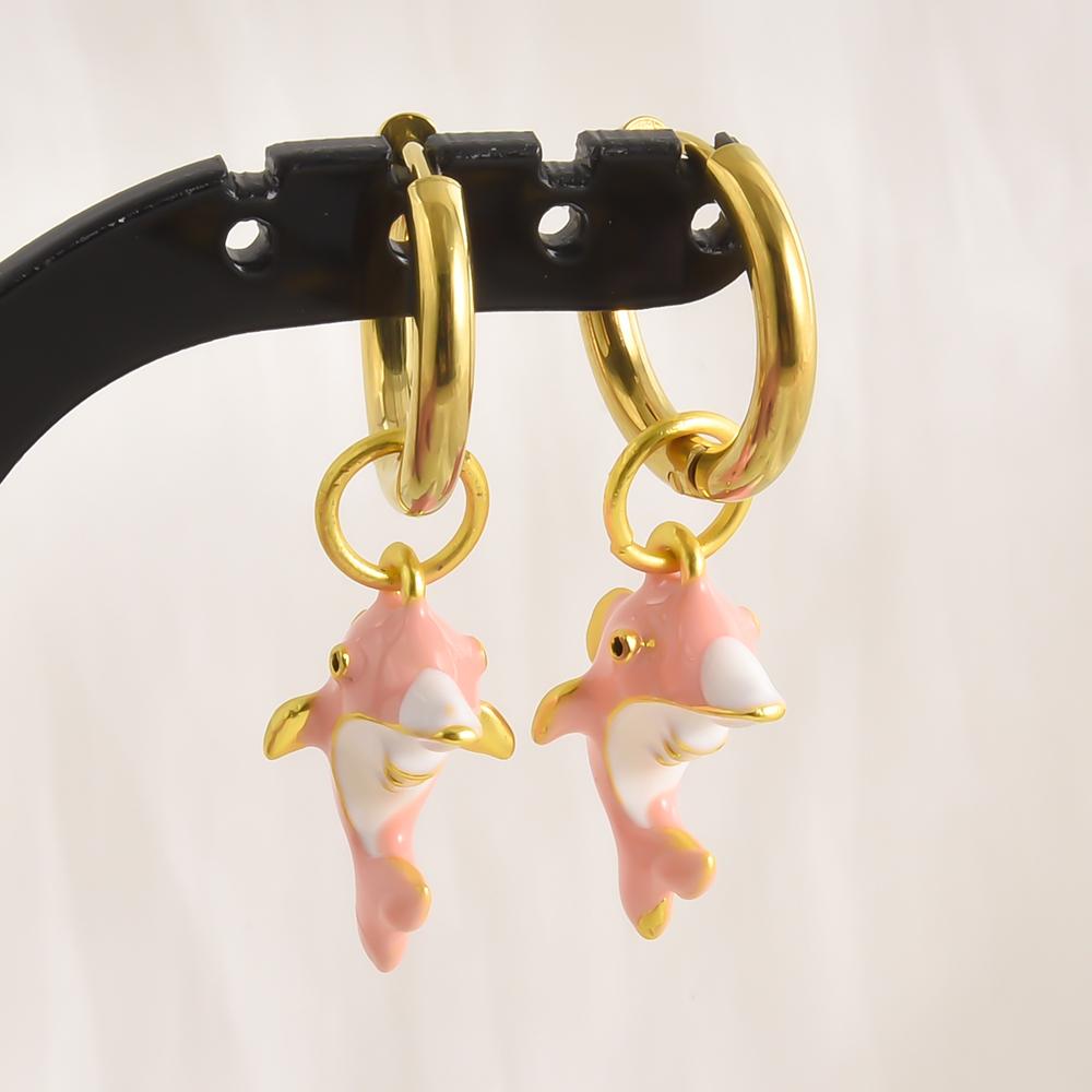 Gold Color Stainless Steel Round Hoop Earring Cartoon Animal Cat Paw Bunny Lobster Alloy Pendant Earrings For Women Girl Jewelry