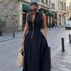 European-Style 2025 Spring Women's Sleeveless Waist-Hugging Round Neck Midi Dress