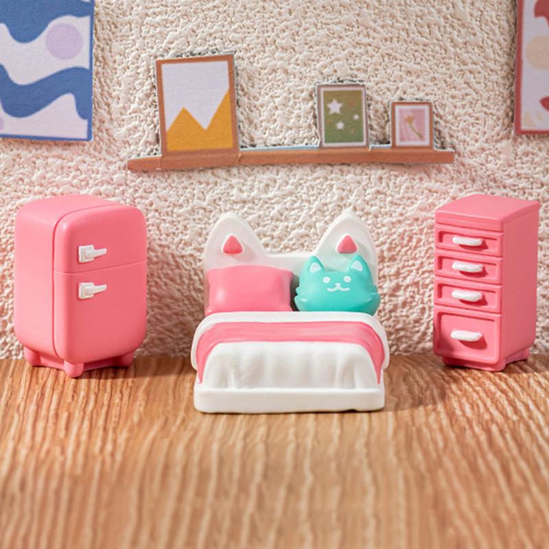 Miniature Furniture Ornaments Forest Family Kitchen Toy Dining Table Dollhouse Accessories Bathroom Pretend Play For Girl Gifts