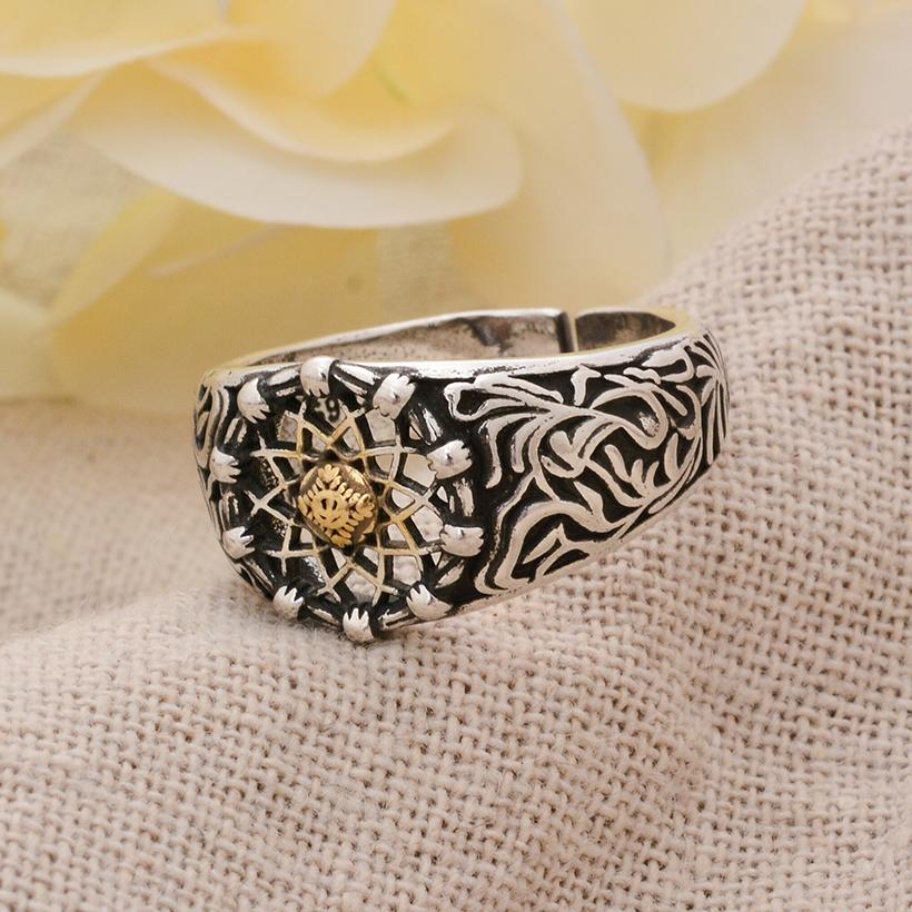 Vintage Cross Flower Thai Silver Female Ring Wholesale Jewelry for Women Christmas Gifts Cheap